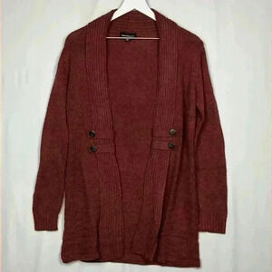 Fortune & Ivy Womens Cardigan Rust S Open Front Long Line Metallic Knit Trendy